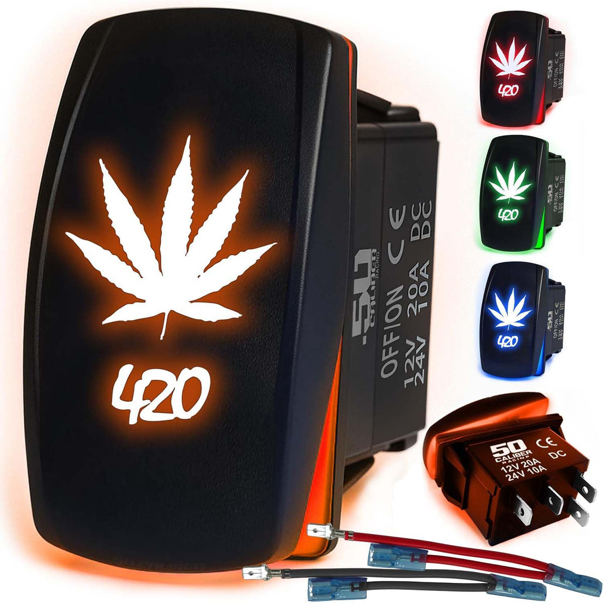 Waterproof Rocker Switch 12v ON/Off, LED Backlit with Etched Design w/Toggle Switch 12v - UTV, Auto, Boat 20A Variation