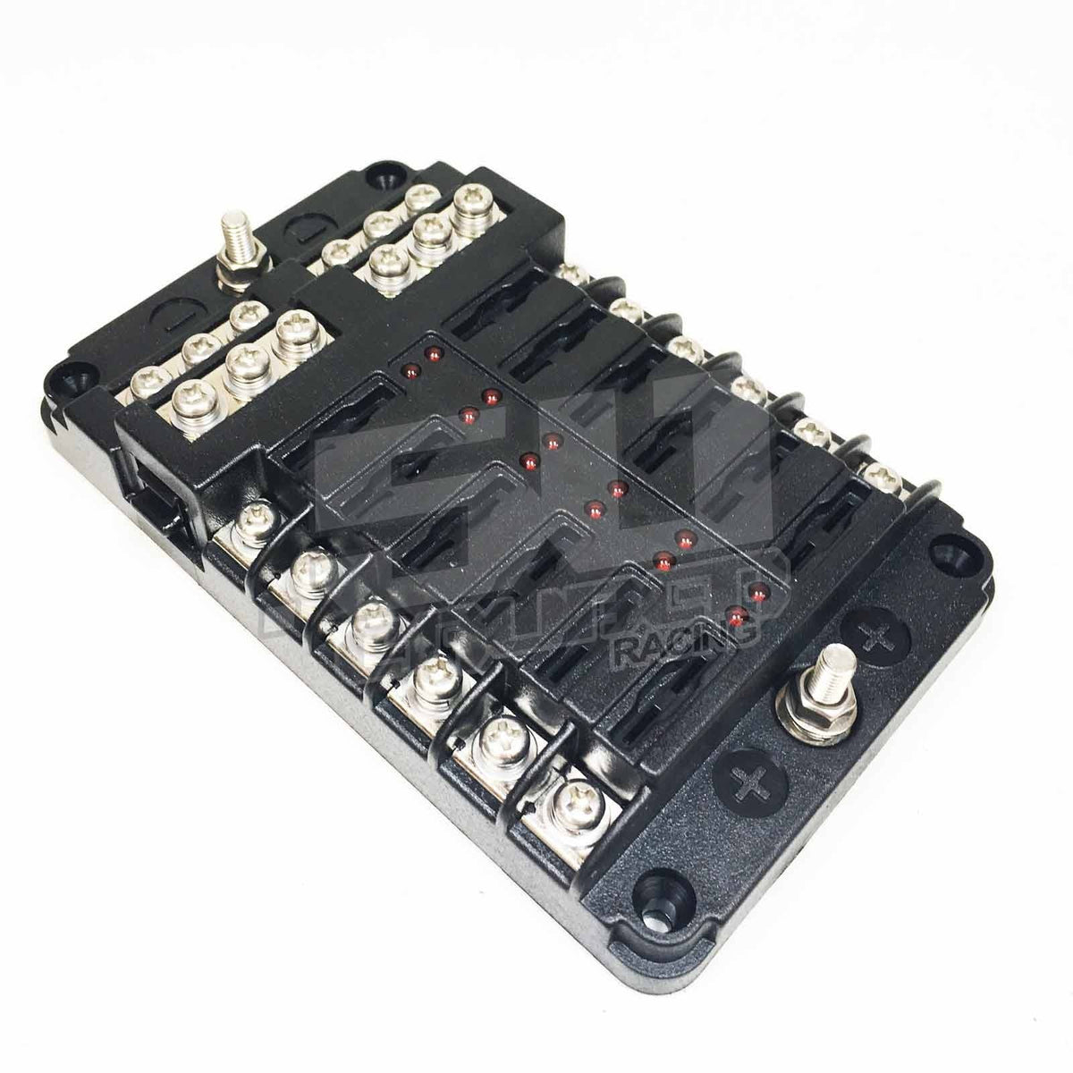 12 Way LED Circuit Screw Fuse Block with Ground Terminals