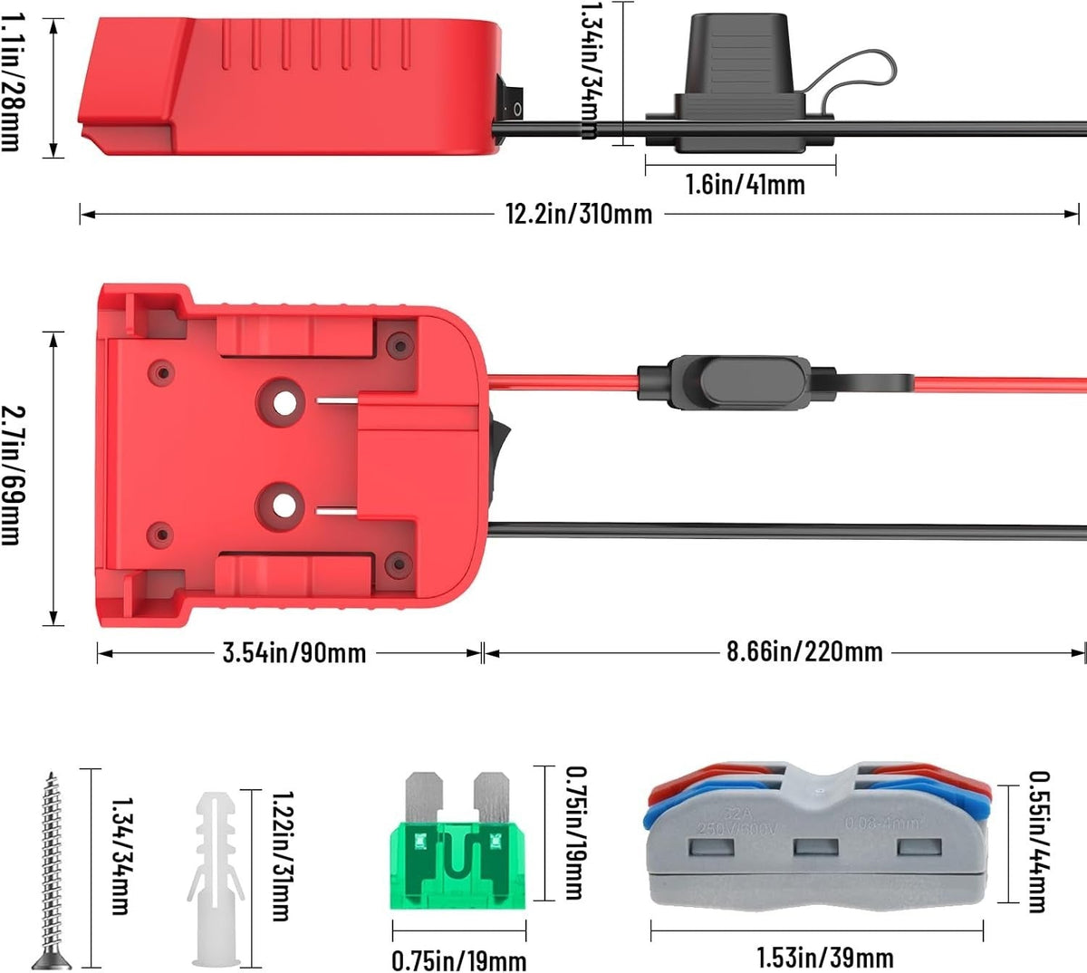 Safety First Power Wheel Adapter Set with Built-in Switch and 30A Fuse – 3 Pack